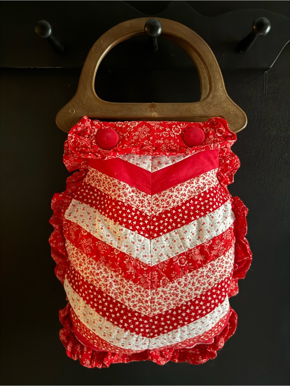 VTG 70s Quilted Bermuda Bag Red Calico Floral Patchwork Grandma Core Cottagecore